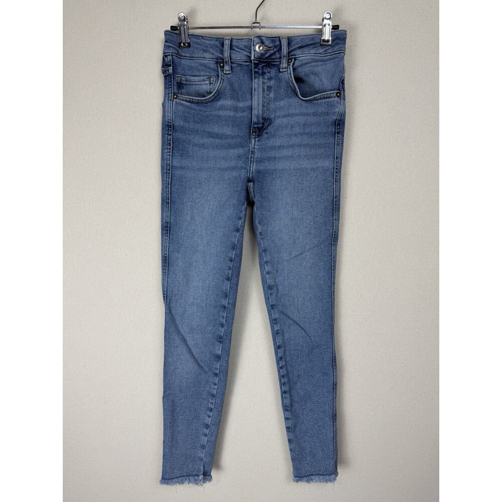 We The Free People Jeans Size 26 High Rise‎ Skinny Stretch Frayed Hem Blue Denim